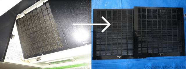 フィルターの洗浄前と後